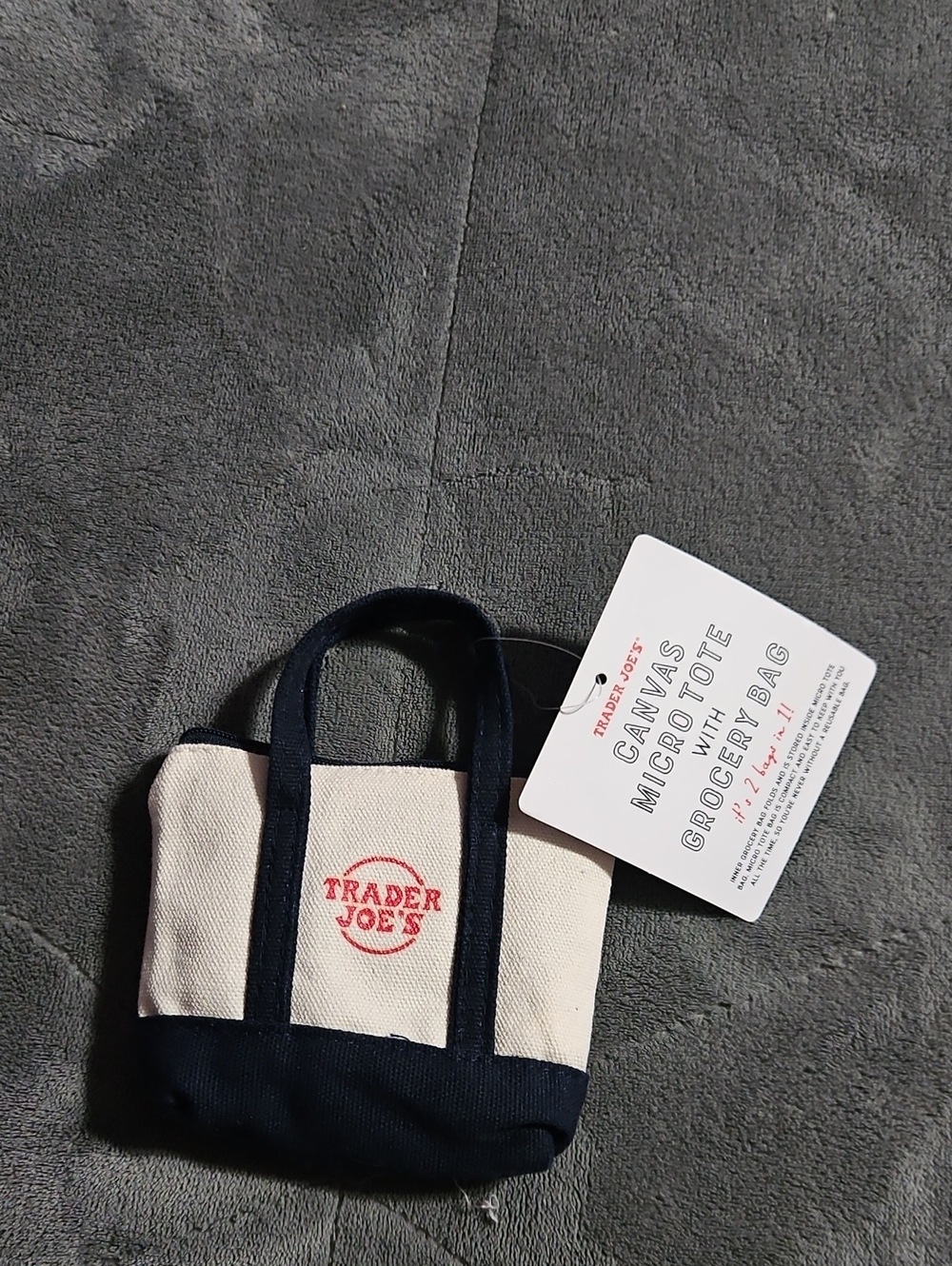 TRADER JOES CANVAS MICRO TOTE WITH GROCERY BAG 2 IN 1